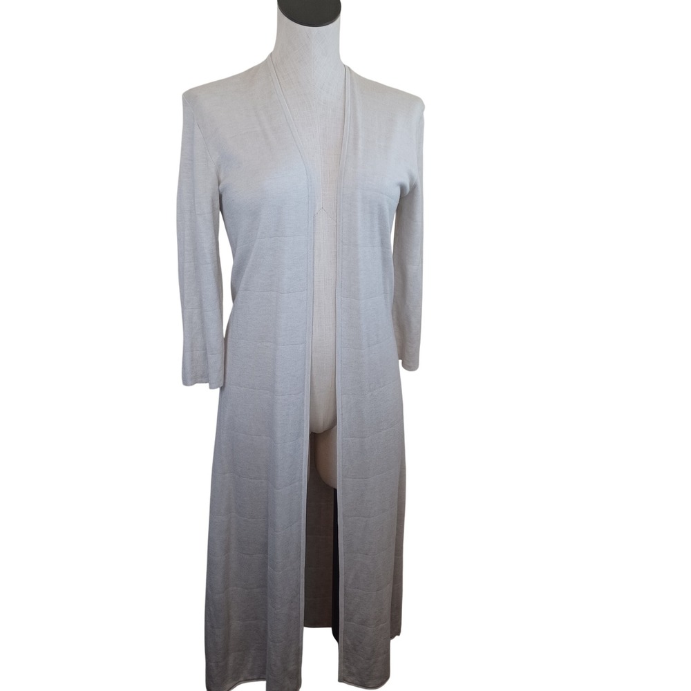 R Label Womens Ivory Cashmere Blend Longline Open Front Duster Cardigan Size M‎